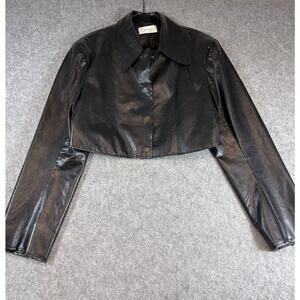 Birthday Womens Jacket Black Leather Cropped Y2K Moto Biker Streetwear Medium